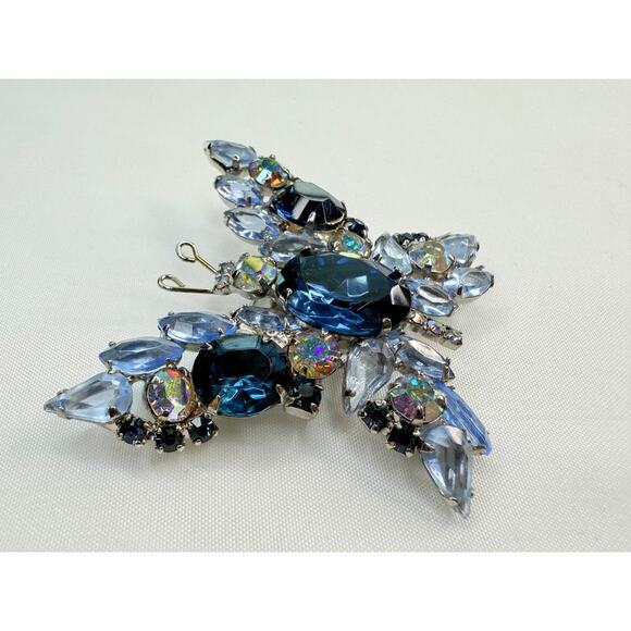 Juliana Style Blue AB Rhinestone Layered Butterfly Brooch D&E - Picture 4 of 9